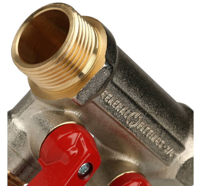 Stout Коллектор с шаровыми кранами 3/4", 2 отвода 1/2" (красные ручки)