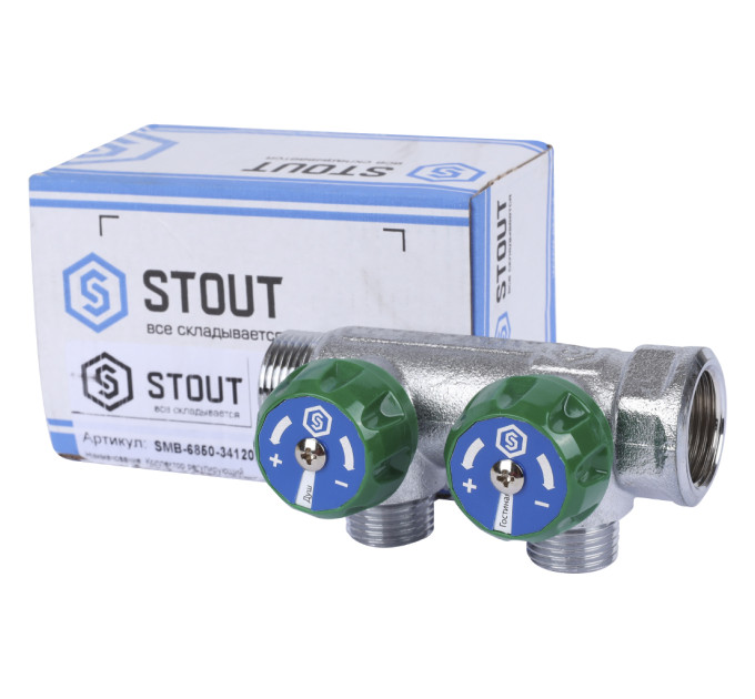 Stout Коллектор регулирующий 3/4", 2 отвода 1/2"