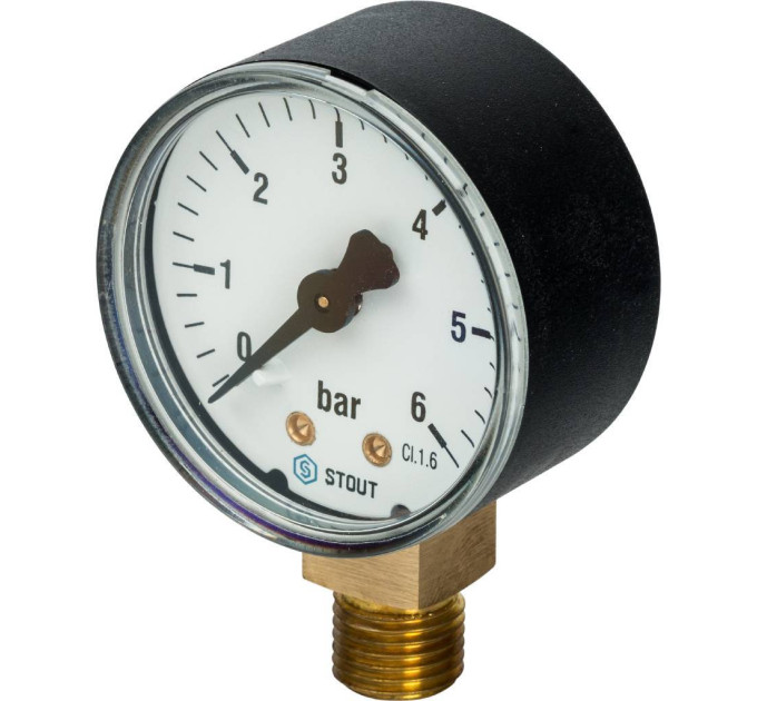 Stout SIM-0010 Манометр радиальный. Корпус Dn 50 мм 1/4" , 0...6 бар, кл.2.5