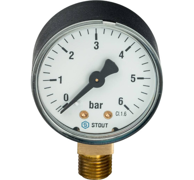 Stout SIM-0010 Манометр радиальный. Корпус Dn 50 мм 1/4" , 0...6 бар, кл.2.5