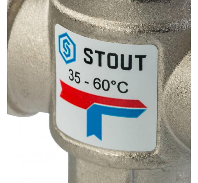 Stout Термостатический смесительный клапан для систем отопления и ГВС 3/4"  ВР 35-60°С KV 1,6